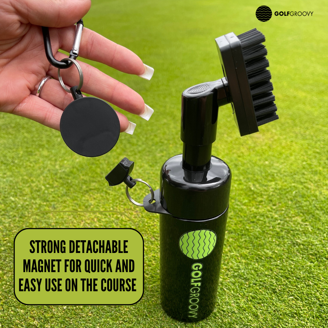 GOLF GROOVY Premium Golf Club Groove Cleaning Brush, Built in Water Spray, Magnetic Attachment, Portable Cleaner Tool, Golf Gift, 200 ml